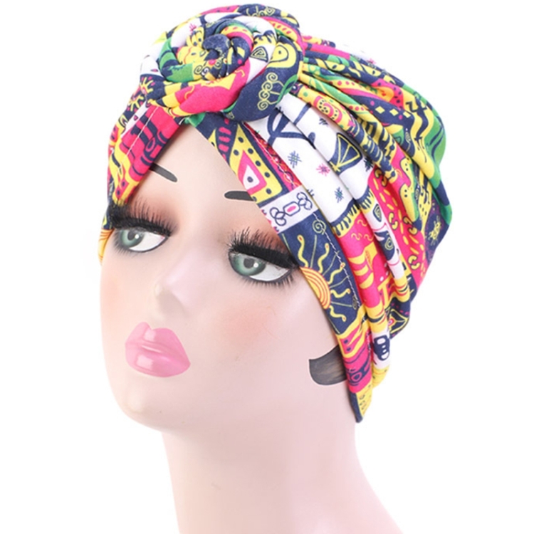 TJM-342 Cotton Whirlpool Flower Shape Turban Hat(Geometric White)