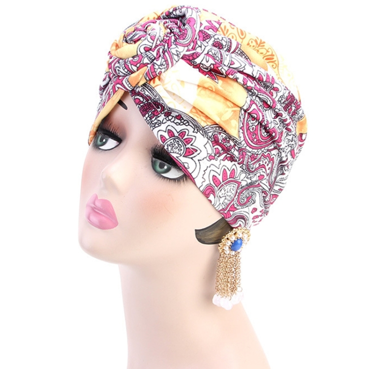 TJM-342 Cotton Whirlpool Flower Shape Turban Hat(Yellow Pink)