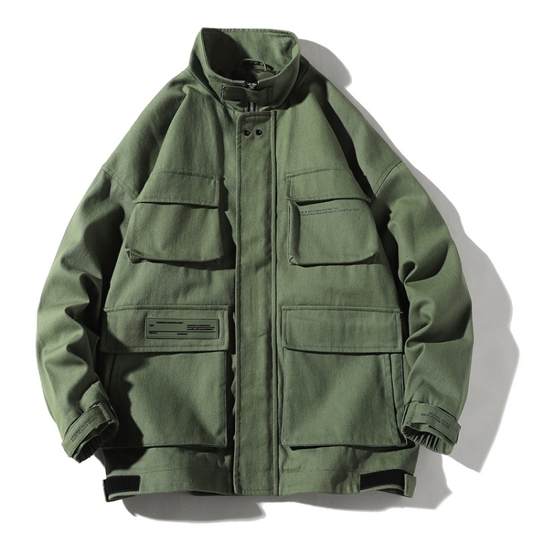 Trend Multi-pockets Top Loose Coat Simple Casual Jacket for Men (Color:Green Size:M)