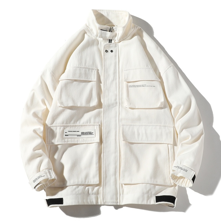 Trend Multi-pockets Top Loose Coat Simple Casual Jacket for Men (Color:White Size:XXXL)
