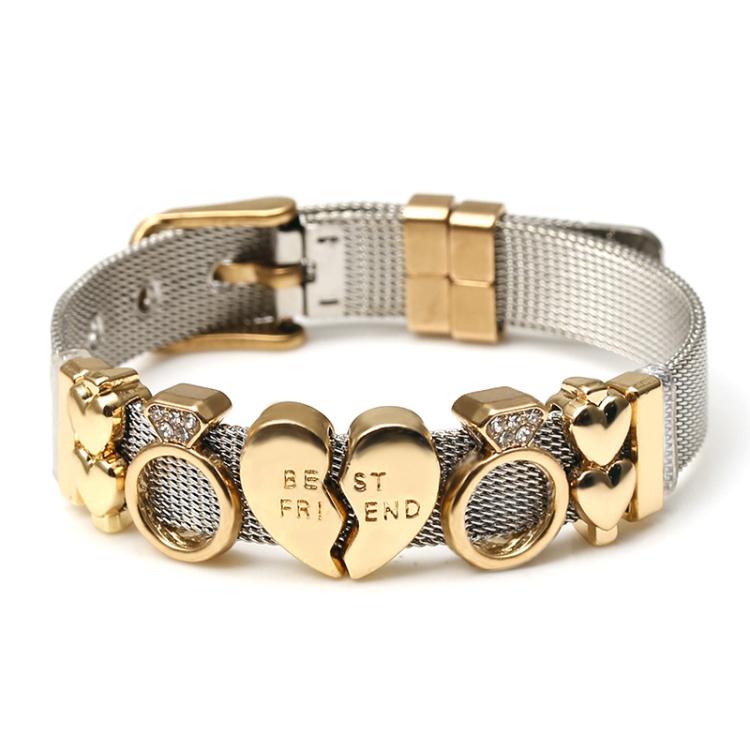 Two-Color DIY Keeper Bracelet Vacuum Electroplated Stainless Steel Watch Strap 10mm Steel Mesh Bracelet(Gold)