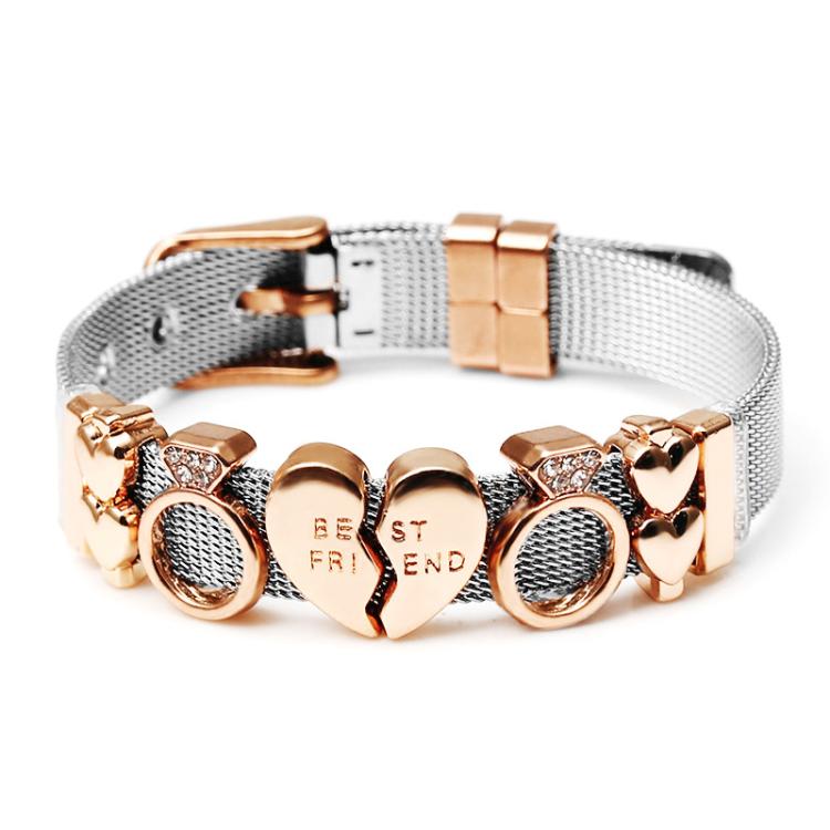 Two-Color DIY Keeper Bracelet Vacuum Electroplated Stainless Steel Watch Strap 10mm Steel Mesh Bracelet(Rose Gold)