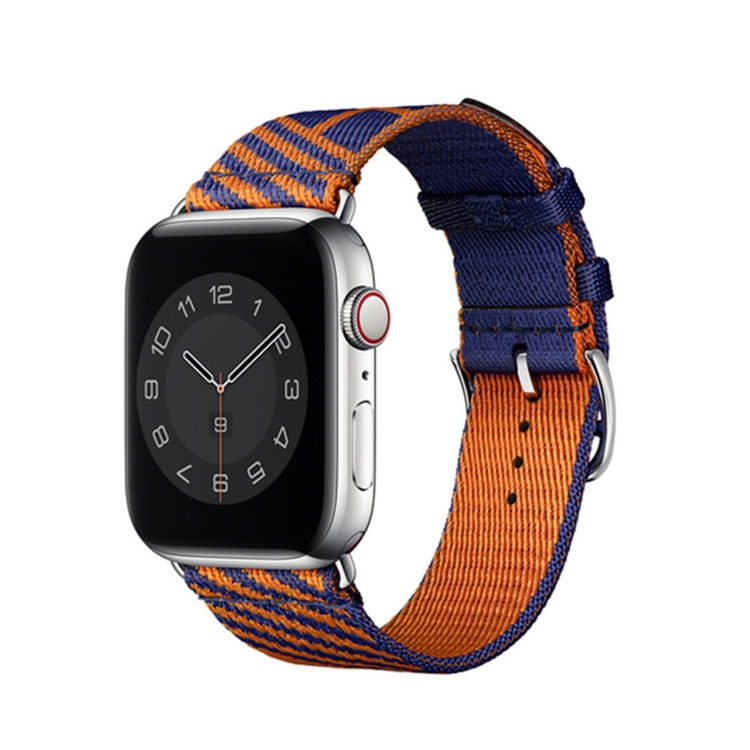 Two-color Nylon Braid Watch Band For Apple Watch Series 9&8&7 41mm / SE 3&SE 2&6&SE&5&4 40mm / 3&2&1 38mm(Blue+Orange)