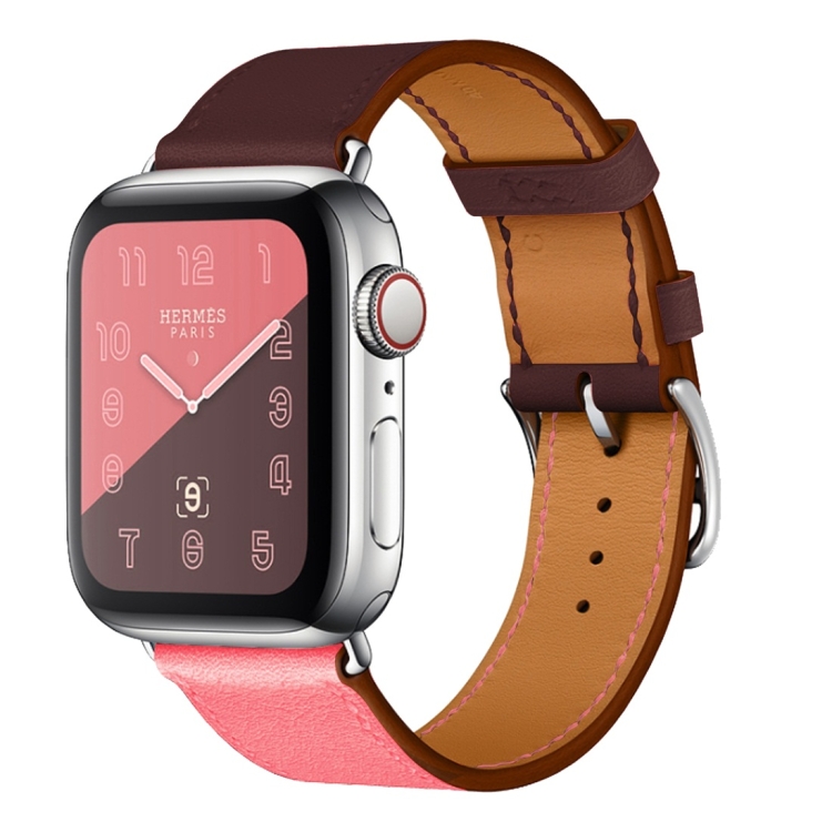 Two Color Single Loop Leather Wrist Strap Watch Band for Apple Watch Series 3 & 2 & 1 38mm, Color:Pink+Wine Red