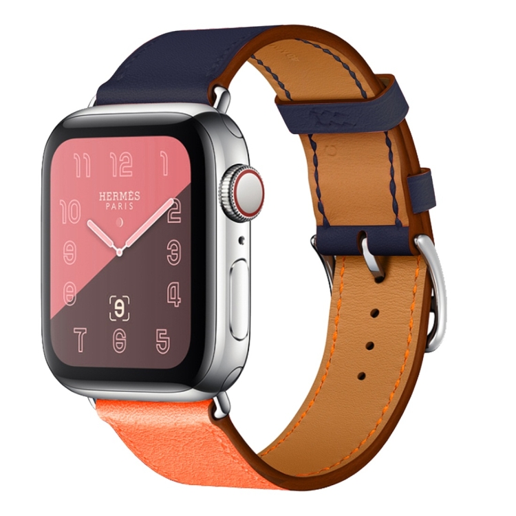 Two Color Single Loop Leather Wrist Strap Watch Band for Apple Watch Series 3 & 2 & 1 42mm, Color:Orange+Bright Blue
