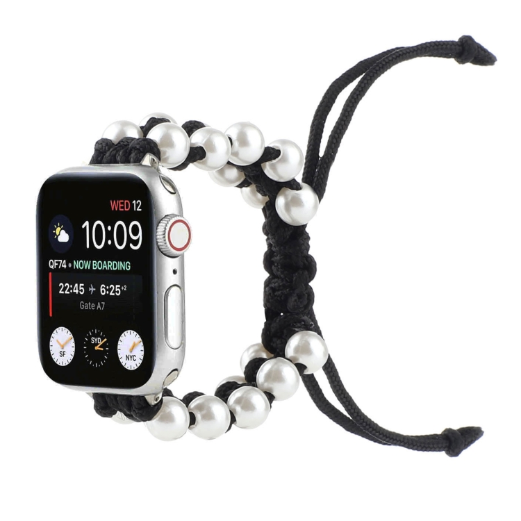 Umbrella Rope Bead Nylon Watch Band For Apple Watch Series 9&8&7 41mm / SE 3&SE 2&6&SE&5&4 40mm / 3&2&1 38mm(Black)