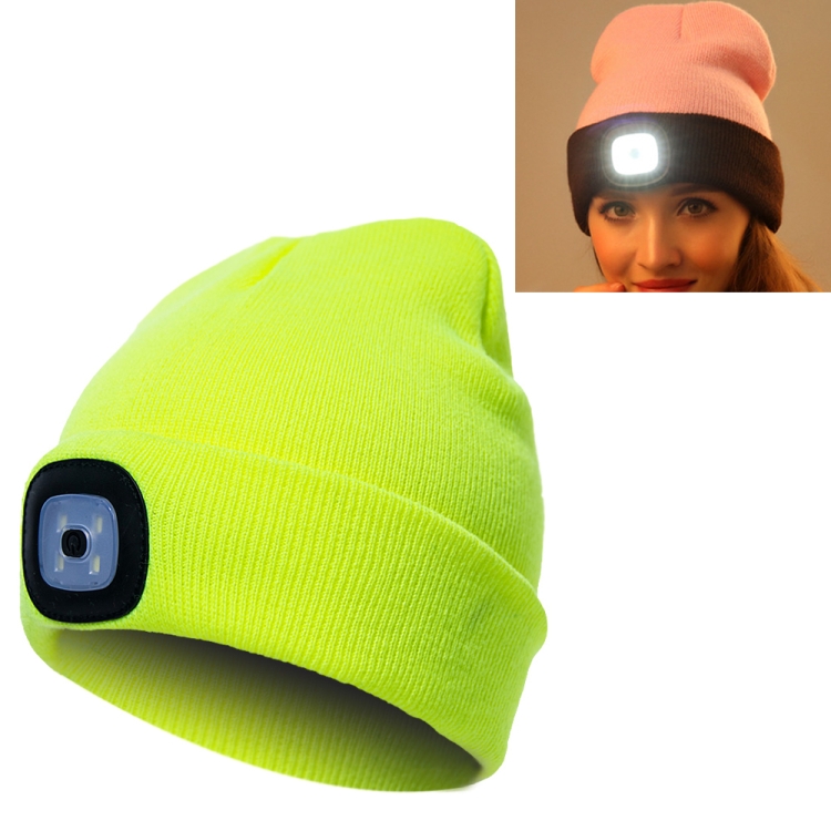 Unisex Warm Winter Polyacrylonitrile Knit Hat Adult Head Cap with 4 LED Lights(Yellow)