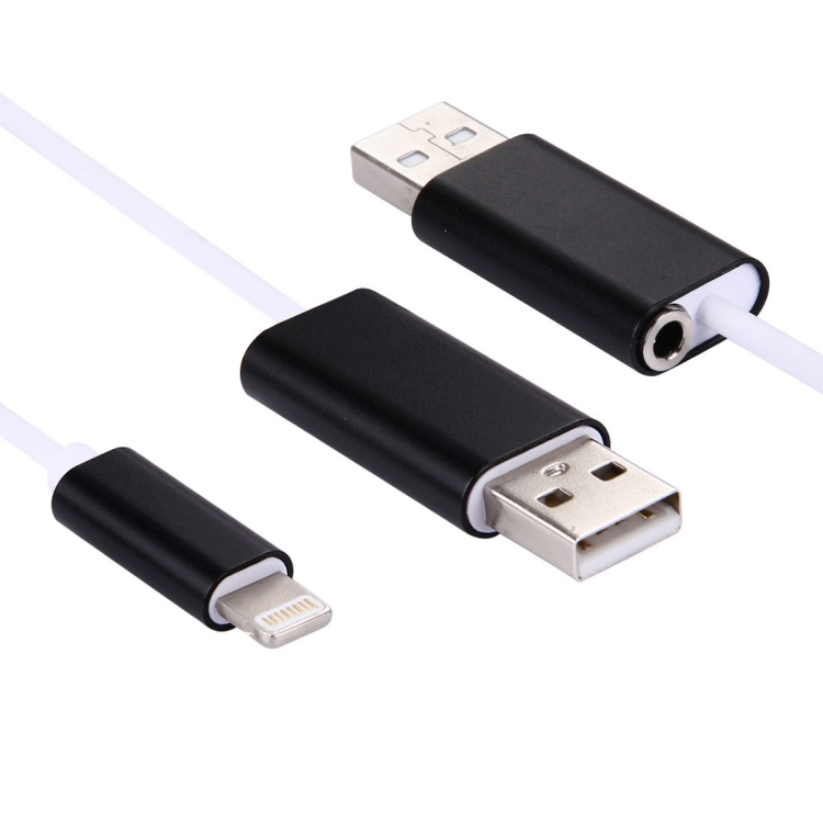USB & 3.5mm Female to 8 Pin Data / Charger Cable for iPhone 7 & 7 Plus & 6s & 6 Plus, Not Support iOS 10.3.1 or Above Mobile Phones, Cable Length:about 23cm(Black)