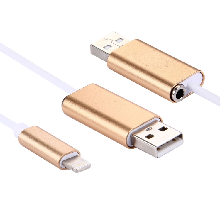 USB & 3.5mm Female to 8 Pin Data / Charger Cable for iPhone 7 & 7 Plus & 6s & 6 Plus, Not Support iOS 10.3.1 or Above Mobile Phones, Cable Length:about 23cm(Gold)