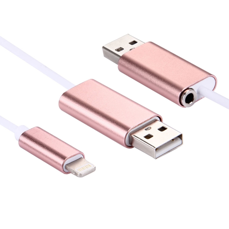 USB & 3.5mm Female to 8 Pin Data / Charger Cable for iPhone 7 & 7 Plus & 6s & 6 Plus, Not Support iOS 10.3.1 or Above Mobile Phones, Cable Length:about 23cm(Rose Gold)