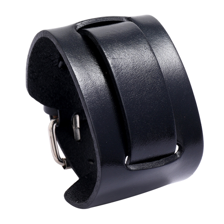 Vintage Adjustable Bracelet Simple Punk Wide Leather Bracelet(Black)