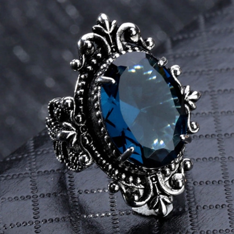 Vintage Goose Egg-shaped Sea Blue Topaz Ring, Ring Size:7