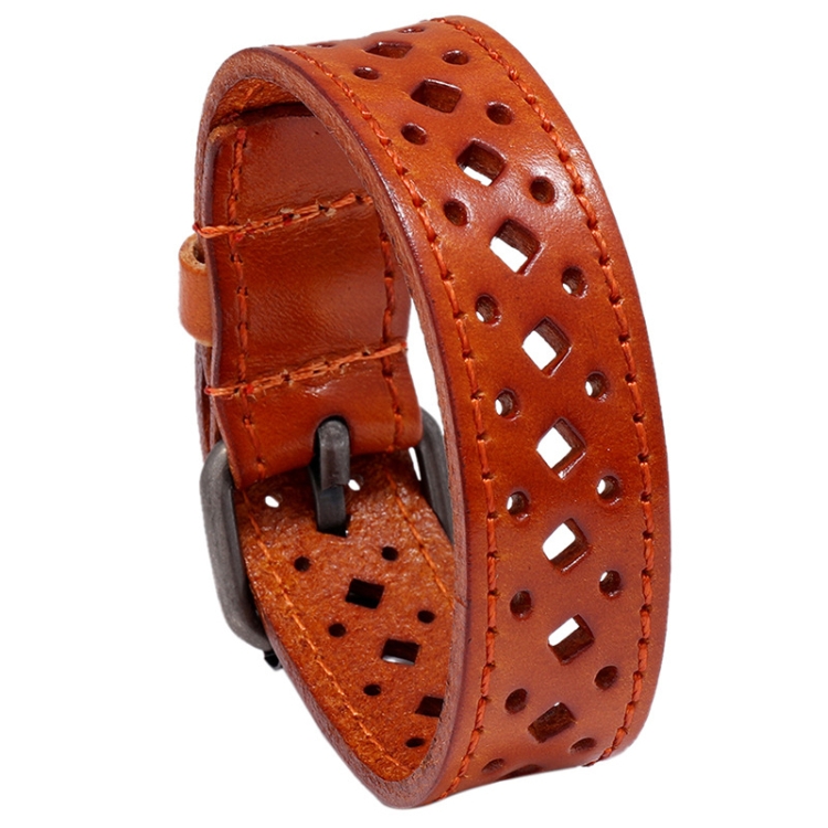 Vintage Hollowed Out Leather Bracelet Personalized Cycling Bracelet(Light Brown)