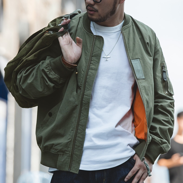 W2007119 Retro Bomber Jacket Autumn and Winter Casual Baseball Uniform, Size: 3XL(Green)