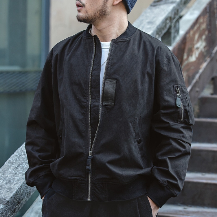W2007119 Retro Bomber Jacket Autumn and Winter Casual Baseball Uniform, Size: XL(Black)
