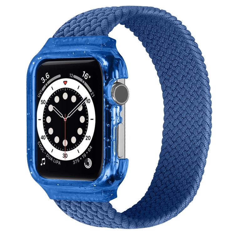 Weave Wrist Strap Watch Bands with Frame For Apple Watch Series 7 45mm / 6 & SE & 5 & 4 44mm / 3 & 2 & 1 42mm, Length:140mm(Cold Sea Blue)