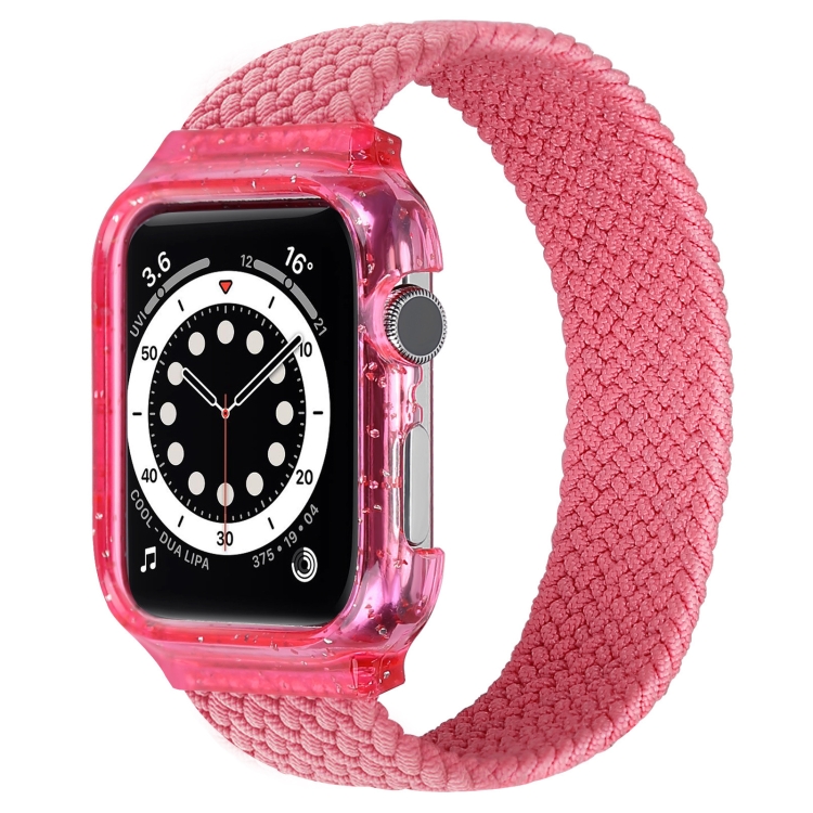 Weave Wrist Strap Watch Bands with Frame For Apple Watch Series 7 45mm / & 6 & SE & 5 & 4 44mm, Length:150mm(Bright Pink)