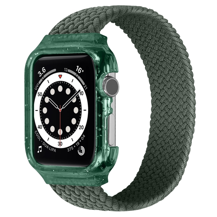 Weave Wrist Strap Watch Bands with Frame For Apple Watch Series 7 45mm / & 6 & SE & 5 & 4 44mm, Length:155mm(Dark Olive Green)