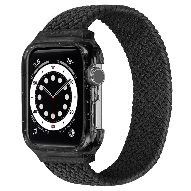 Weave Wrist Strap Watch Bands with Frame For Apple Watch Series 7 45mm / & 6 & SE & 5 & 4 44mm, Length:160mm(Black)
