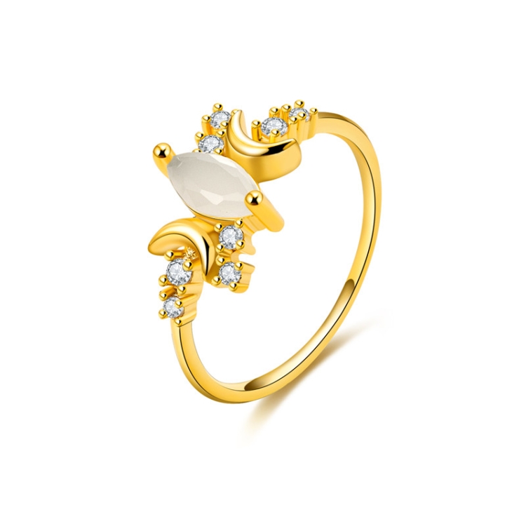 White Opal Ring Women Crystals Engagement Rings, Ring Size:9(Gold)