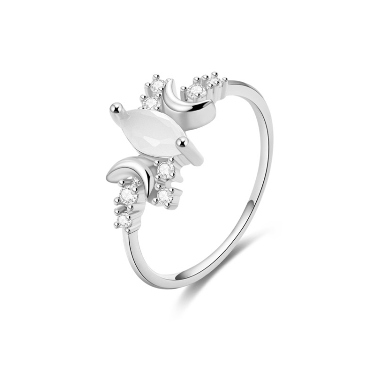 White Opal Ring Women Crystals Engagement Rings, Ring Size:9(Silver)