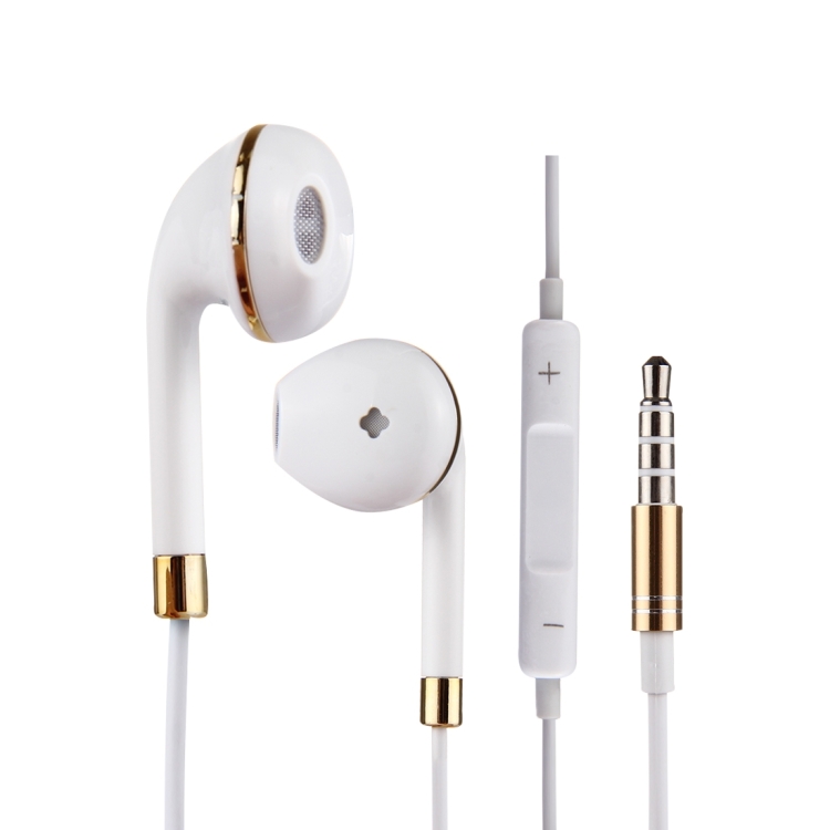 White Wire Body 3.5mm In-Ear Earphone with Line Control & Mic for iPhone, Samsung, HTC, Sony and other Smartphones(Gold)