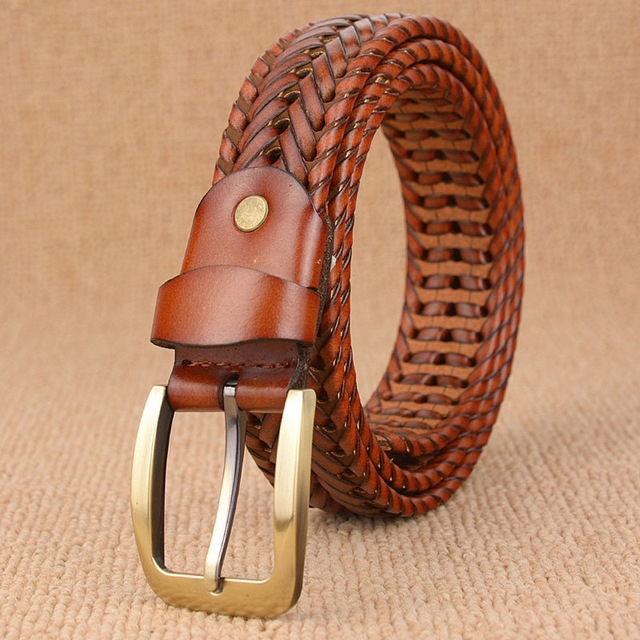 Wide Edition Hand Woven Lacquered Genuine Leather Waistband for Men, Belt Length:115cm(Brown)