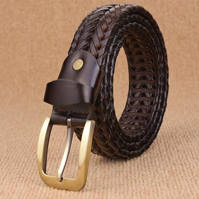 Wide Edition Hand Woven Lacquered Genuine Leather Waistband for Men, Belt Length:115cm(Coffee)