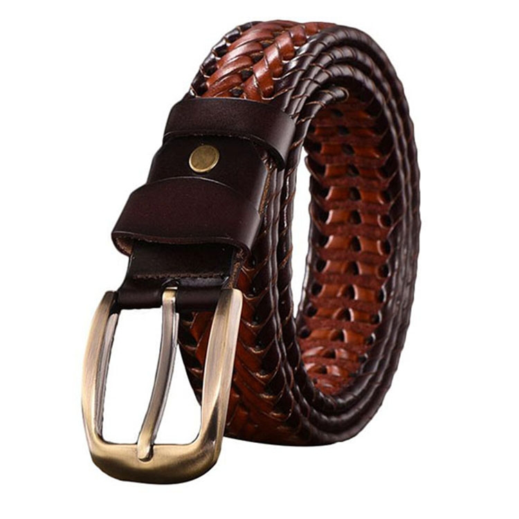 Wide Edition Hand Woven Lacquered Genuine Leather Waistband for Men, Belt Length:115cm(Double Color)