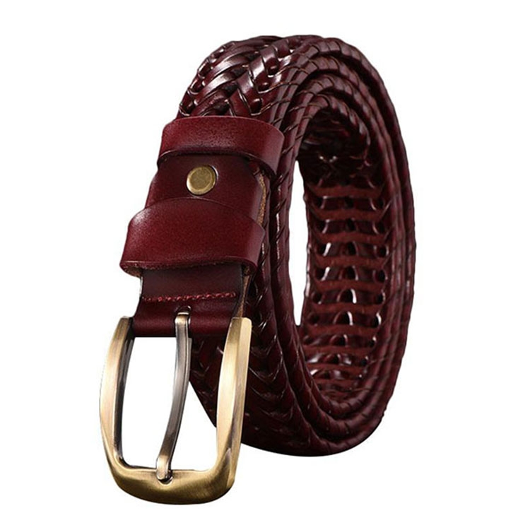 Wide Edition Hand Woven Lacquered Genuine Leather Waistband for Men, Belt Length:115cm(Wine Red)