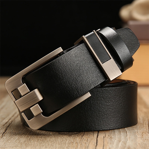 Wide Needle Black Vintage Lacquered Cowhide Pin Buckle Waistband for Men, Belt Length:110CM