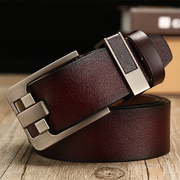 Wide Needle Coffee Vintage Lacquered Cowhide Pin Buckle Waistband for Men, Belt Length:105CM