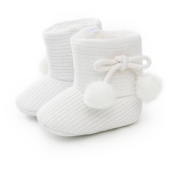 Winter Baby 0-1 Year Old Newborn Soft Bottom Plus Velvet Toddler Shoes, Size:Inner Length 11cm(White)