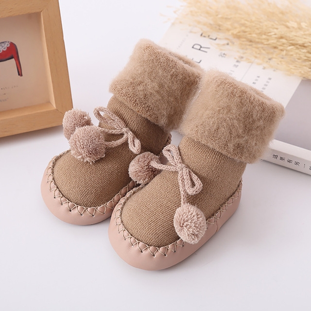 Winter Baby Warmer Floor Shoes Anti-Slip Baby Step Shoes, Size:12cm(Coffee)
