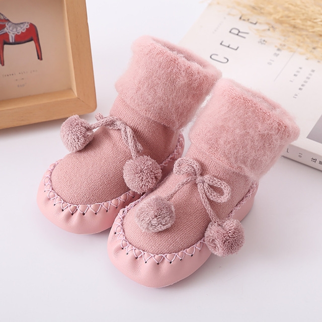 Winter Baby Warmer Floor Shoes Anti-Slip Baby Step Shoes, Size:13cm(Pink)