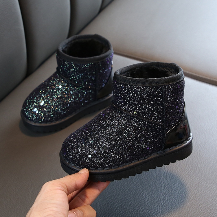 Winter Sequins Padded Warm Snow Boots For Children, Size: 36 Yards 21.3cm(Black)