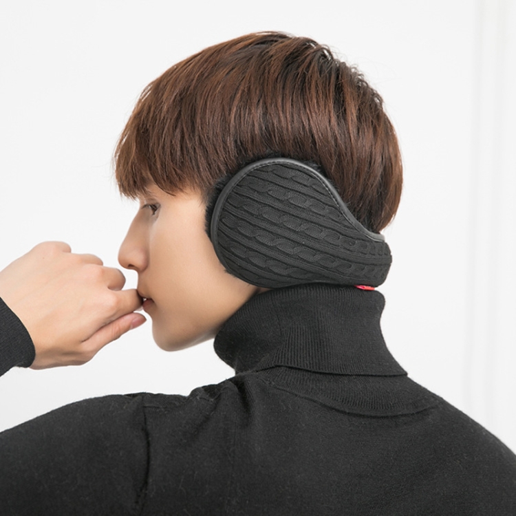 Winter Warm Wool Ear Bag Back-Wearing Foldable Plush Earmuffs, Size:Free Size(Black Twist Yarn)