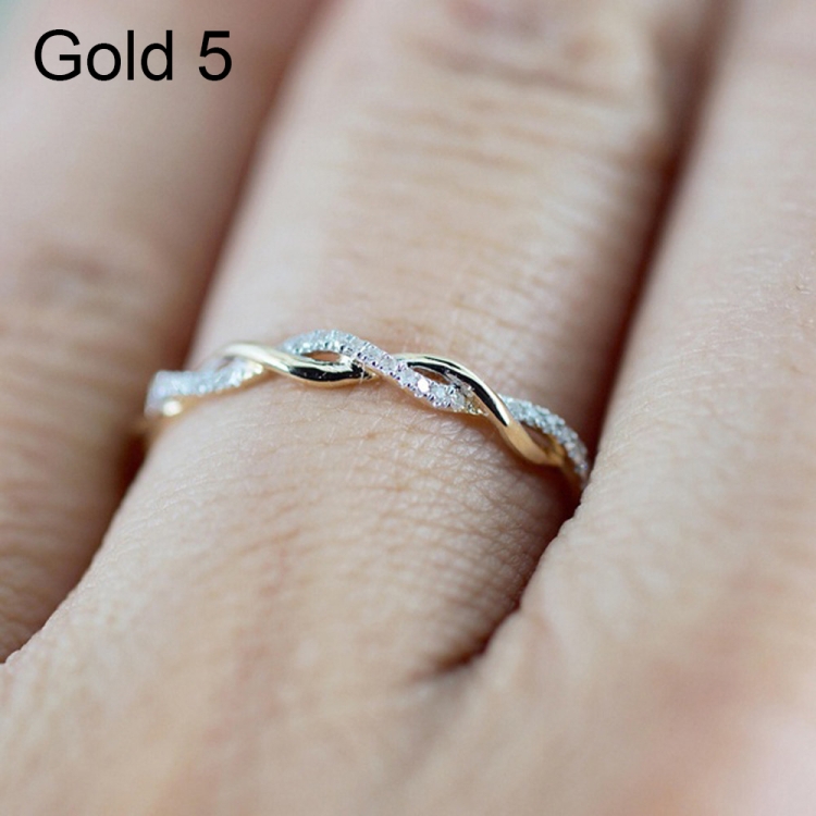 Woman Classical Cubic Zirconia Twist Shape Ring, color:gold(5)