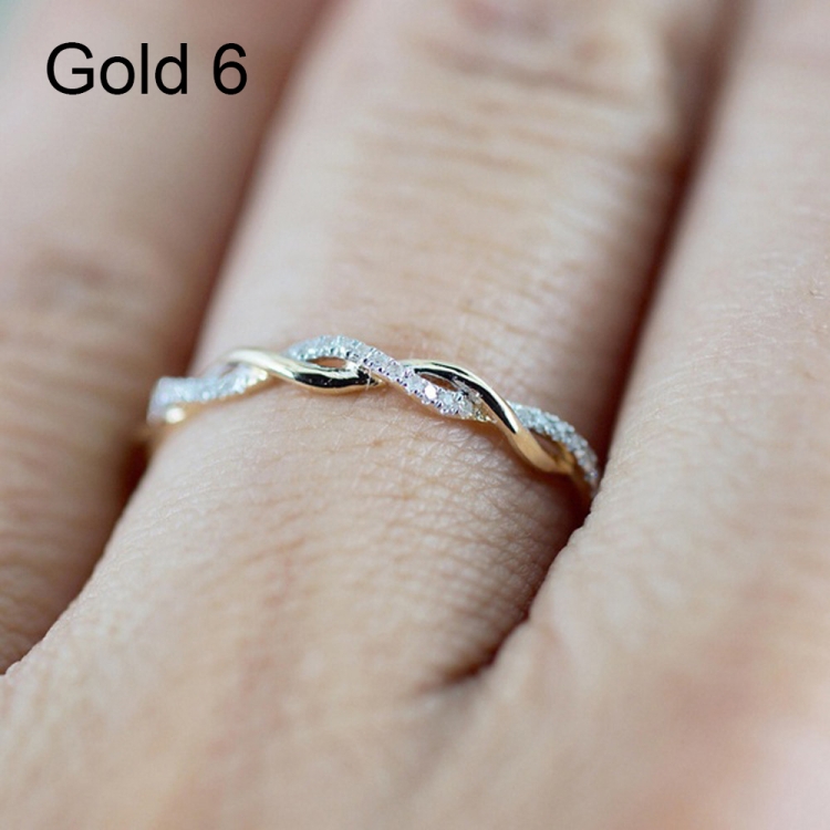 Woman Classical Cubic Zirconia Twist Shape Ring, color:gold(6)