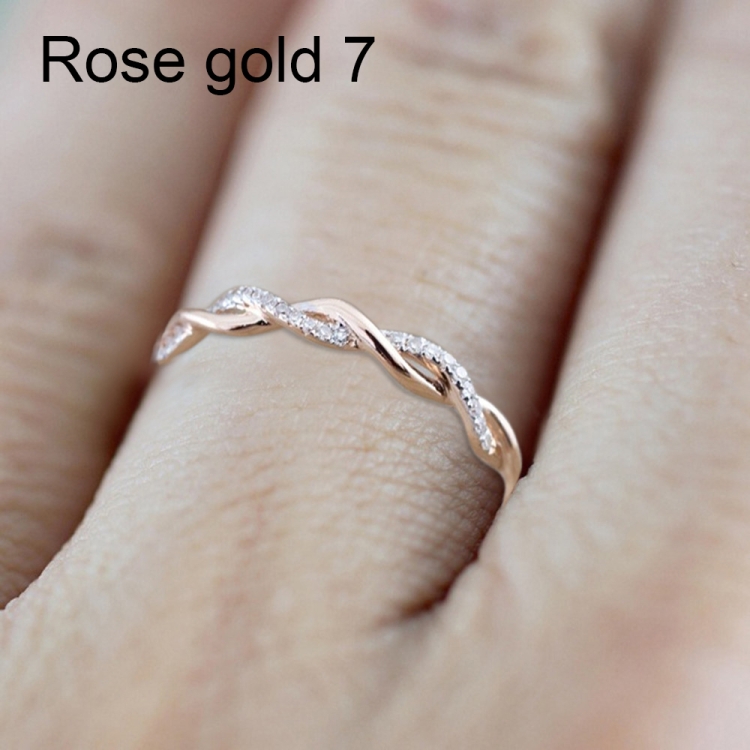 Woman Classical Cubic Zirconia Twist Shape Ring, color:rose gold(7)