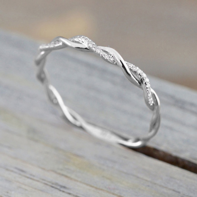 Woman Classical Cubic Zirconia Twist Shape Ring, Color:Silver(9) (9)