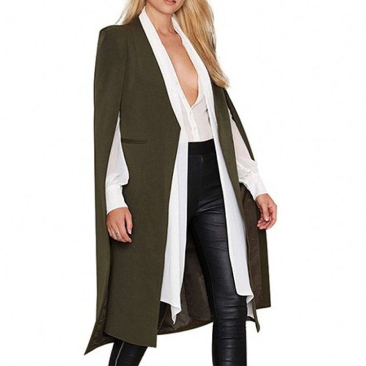 Women Casual Cape Unbuttoned Shawl Coat(Color:Army Green Size:M)