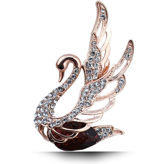 Women Fashion Swan Crystal Insert Drill Brooches(Purple)