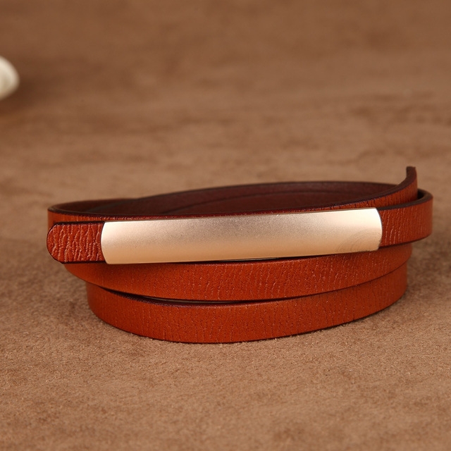 Women Flat Super Long Alloy Buckle Genuine Leather Fine Belt, Size: 1000 x 12mm(camel)