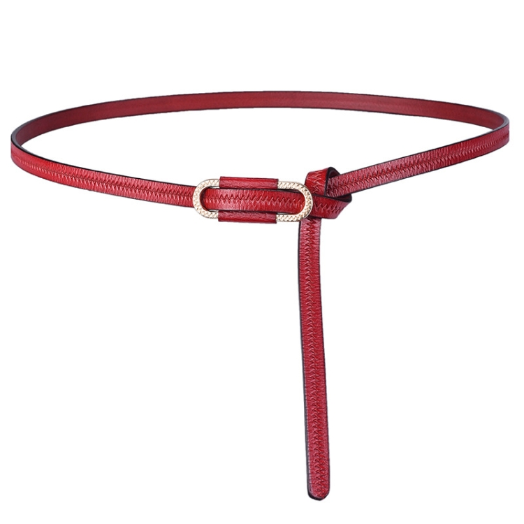 Women Knotted Leather Slim Waist Band Costume Matching Belt(Red)
