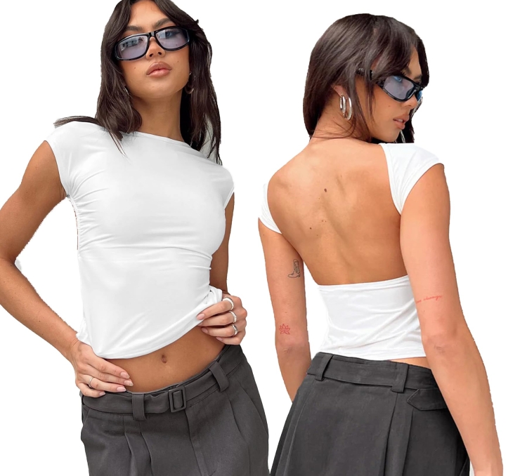 Women Sexy Backless Top Comfortable Breathable Slim Fit T-Shirt, Size: L(ESSO002 White)