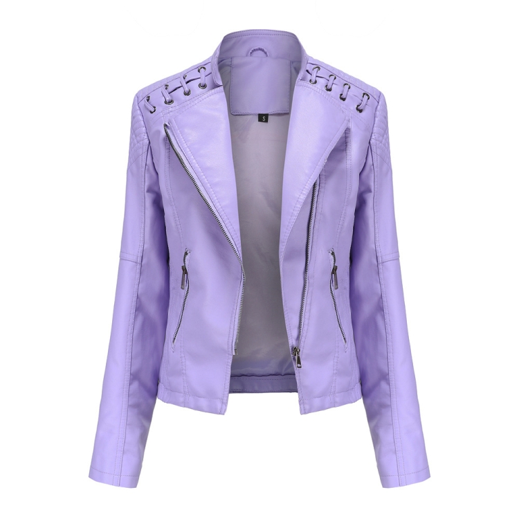 Women Short Leather Jacket Slim Jacket Motorcycle Suit, Size: XXXL(Pale Lisianthus)