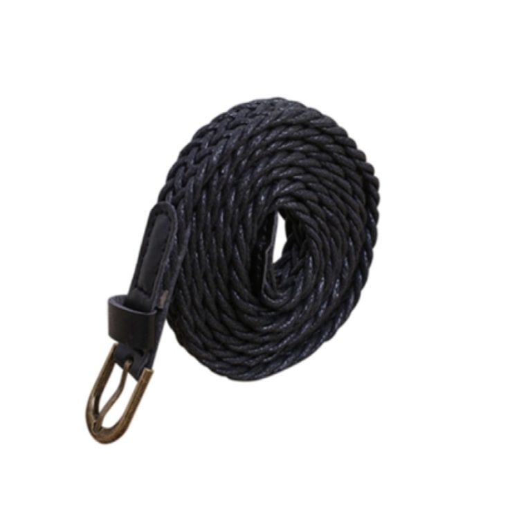 Womens Brief Knitted Candy Colors Braid Belt Female Belt For Dress, Belt Length:105-110cm(Black)