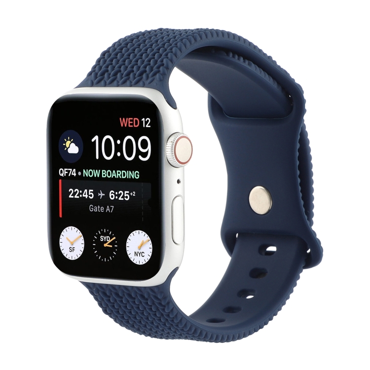 Woven Pattern Figure 8 Buckle Silicone Strap Watch Band For Apple Watch Series 7 41mm / 6 & SE & 5 & 4 40mm / 3 & 2 & 1 38mm(Navy Blue)