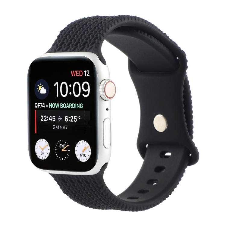 Woven Pattern Figure 8 Buckle Silicone Strap Watch Band For Apple Watch Series 9&8&7 41mm / SE 3&SE 2&6&SE&5&4 40mm / 3&2&1 38mm(Black)